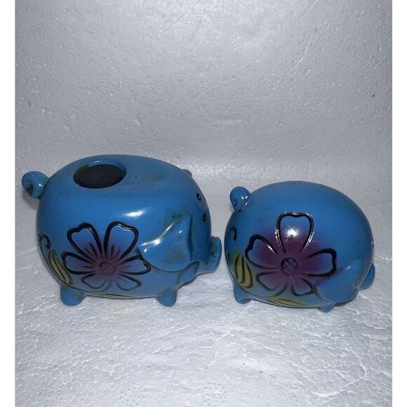 Vintage Stacking Magnetic Blue Pigs Salt and Pepper Shakers Hawaiian Tropical - Picture 6 of 9